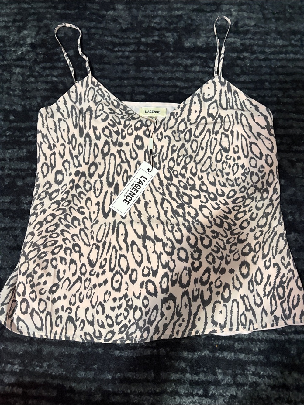 L'AGENCE Blush and Charcoal Leopard-Print Silk Cami